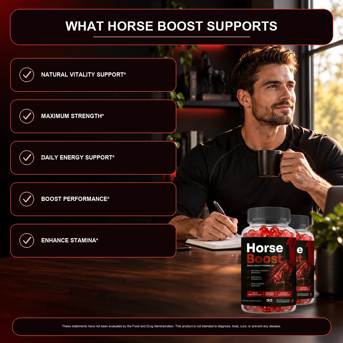 An illustration of the six support areas printed on the Horse Boost label