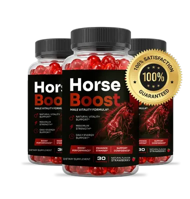 Three Horse Boost bottles beside the money-back mark