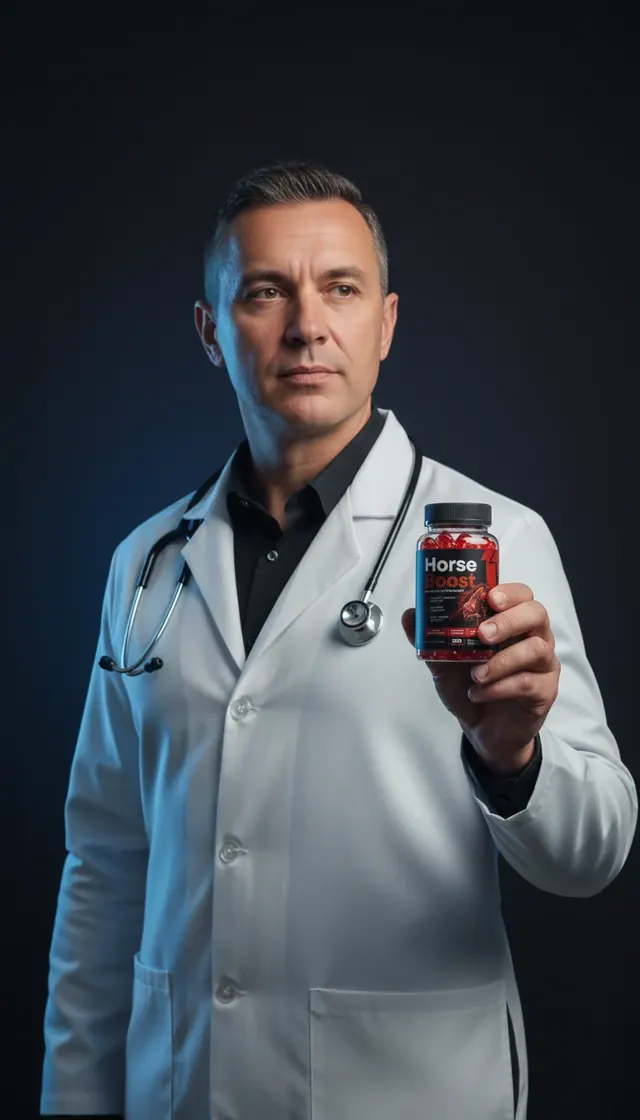 A practitioner holding a bottle of Horse Boost